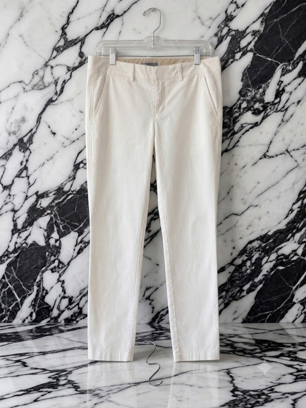 VINCE. Cream White Cotton Stretch Chino Pants Trousers 6 Classic Crop Slim - Picture 2 of 12